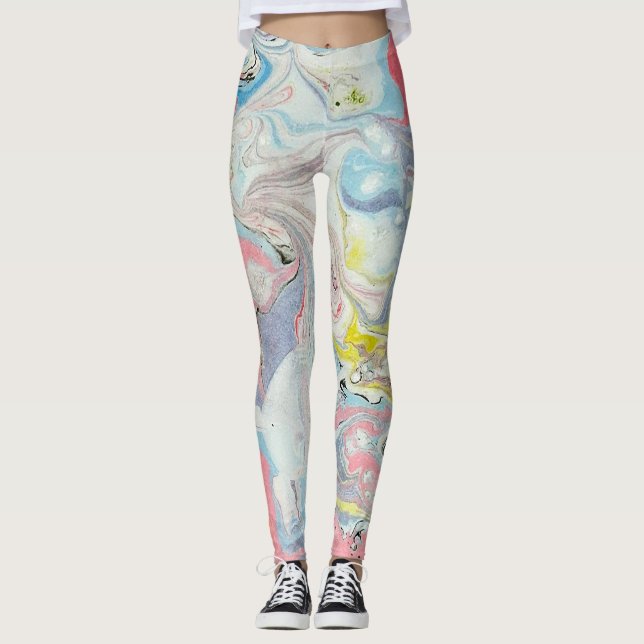 Pastel Ebru Water Marble Abstract Leggings (Frente)