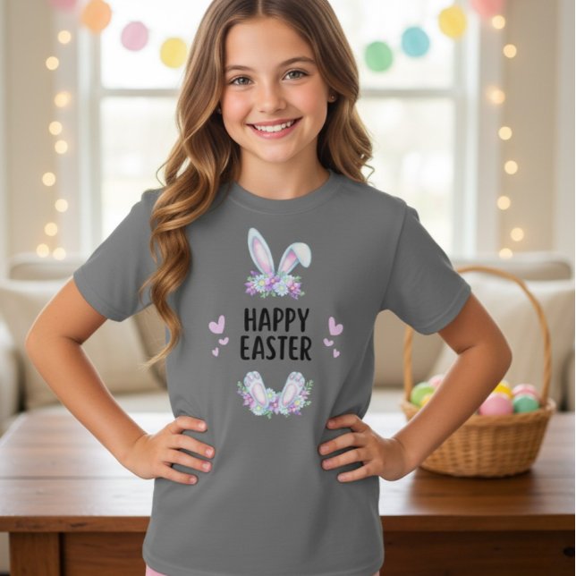 Pastel Floral Bunny Ears Happy Easter T-Shirt (Criador carregado)