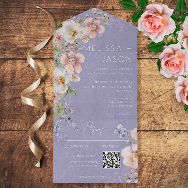 Pastel Floral Modern Lavanda Roxo Código QR (Criador carregado)
