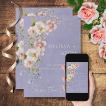 Pastel Floral Modern Purple Salve o Cartão de Data