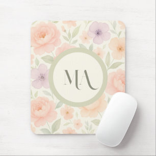 Pastel Floral Monograma Mousepad - Personalizado