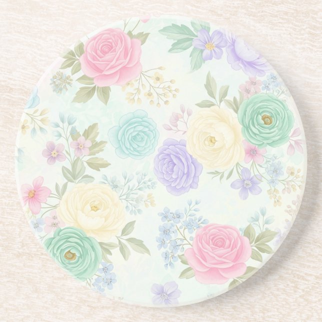 Pastel Floral Sandstone Porta copos (Frente)