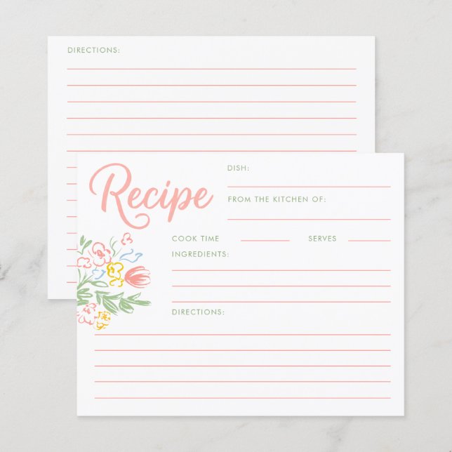 Pastel Floral Whimsical Bridal Shower Recipe Card (Frente/Verso)