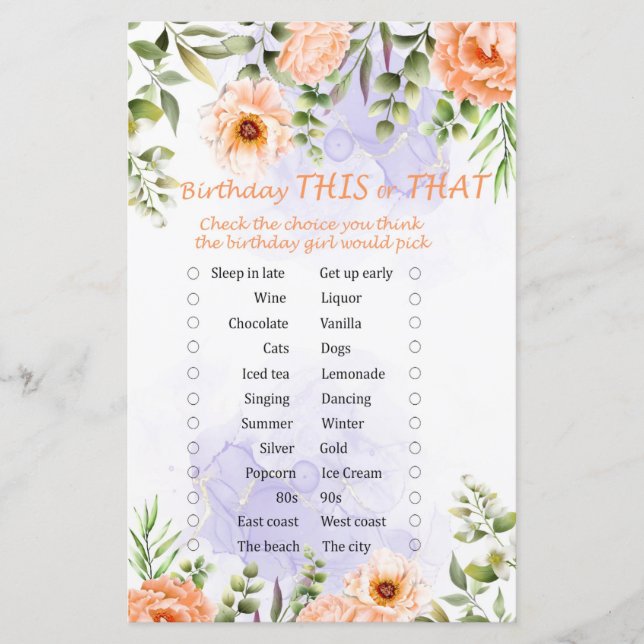 Pastel Flores Aniversário Este ou Aquele Jogo (Frente)