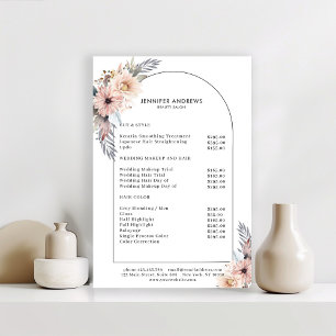 Pastel Flowers Poster da Lista de Preços do Salão