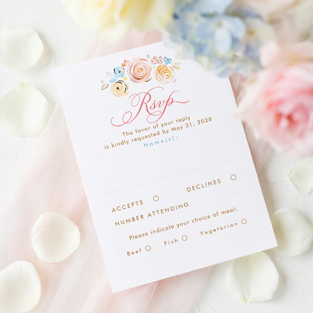 Pastel Flowers Whimsical Elegant Wedding RSVP Card (Whimsical Pastel Floral Wedding Rsvp)