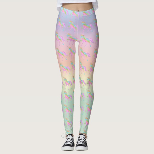 Pastel Glitter Rainbow Unicorn Leggings Yoga Pants (Frente)