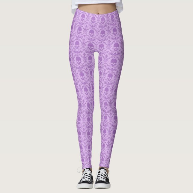 Pastel Gothic Baroque Skull Pattern Leggings (Frente)