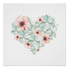 Pastel Hydrangea Floral Heart Poster Impressão