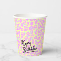 Pastel Leopard Imprime Feliz Taça de Aniversário