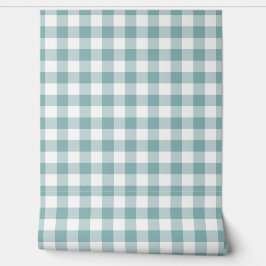 Pastel Light Teal Gingham Check Buffalo Plaid