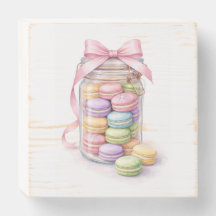 Pastel Macaron Jar with Pink Bow Watercolor Art  