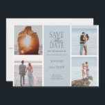 Pastel Modern Quatro Fotografias Guardar O Cartão<br><div class="desc">Script moderno "salvar a data" em fundo pastel com todas as informações em fonte serif com layout moderno. Quatro fotos estão no layout de duas fotos de cada lado do texto e estão prontas para serem substituídas com a sua própria colagem de fotos. O verso tem a mesma cor com...</div>