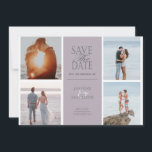 Pastel Modern Quatro Fotografias Guardar O Cartão<br><div class="desc">Script moderno "salvar a data" em fundo pastel com todas as informações em fonte serif com layout moderno. Quatro fotos estão no layout de duas fotos de cada lado do texto e estão prontas para serem substituídas com a sua própria colagem de fotos. O verso tem a mesma cor com...</div>