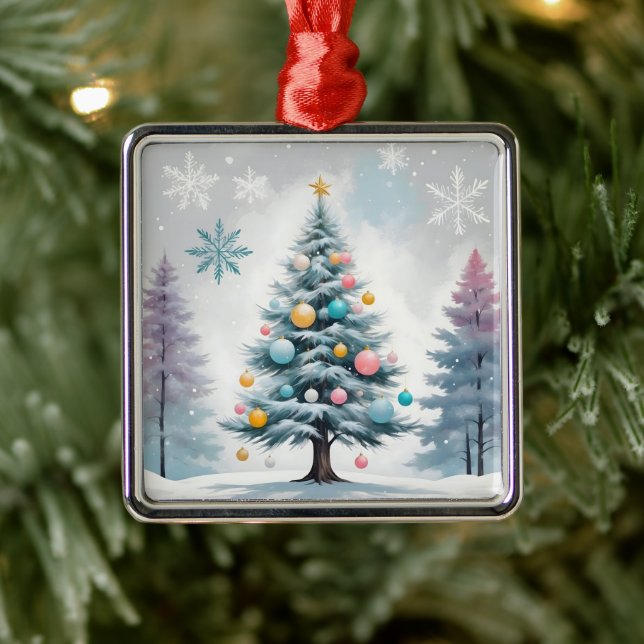 Pastel Natal com Árvores Lilás Azuis - Ornamentos (Árvore)