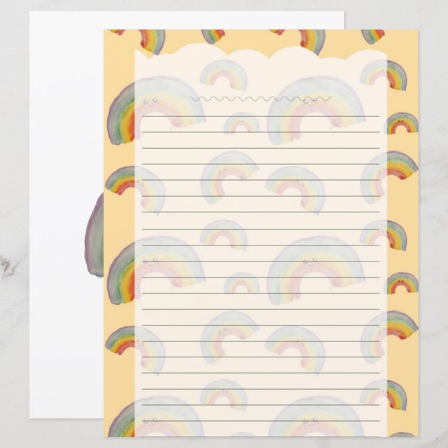 Pastel Orange Kawaii Rainbow Stationery Paper (Frente/Verso)