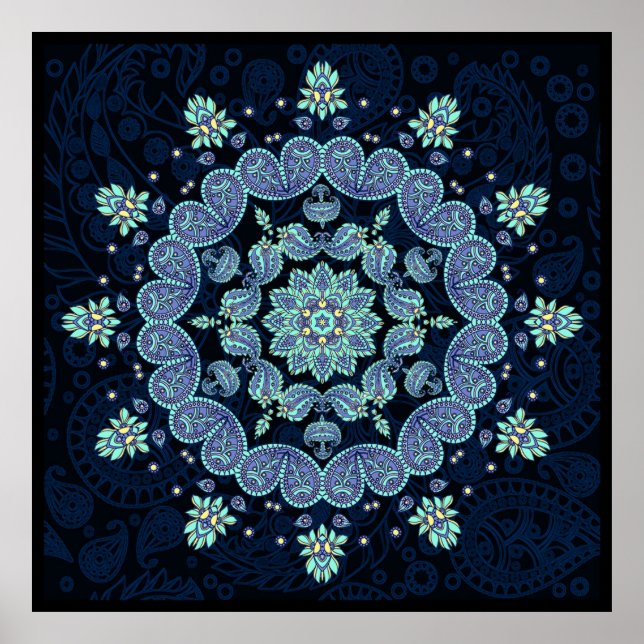 Pastel Paisley Kaleidoscope Mandala Impressão (Frente)