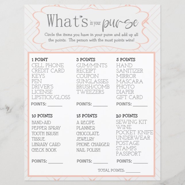 Pastel Peach e Cream O Que Há Na Sua Bolsa (Frente)