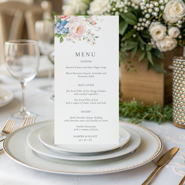 Pastel Pink & Blue Floral Spring Wedding Menu (Criador carregado)