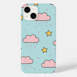Pastel Pink Cloud and Yellow Star Pattern