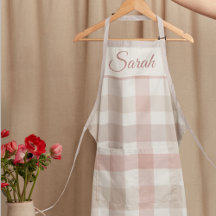 Pastel Pink Plaid Custom Name Kitchen Apron