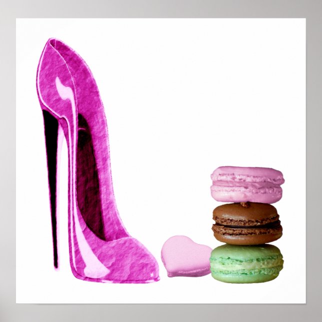 Pastel Pink Stiletto e Macaroons Poster (Frente)