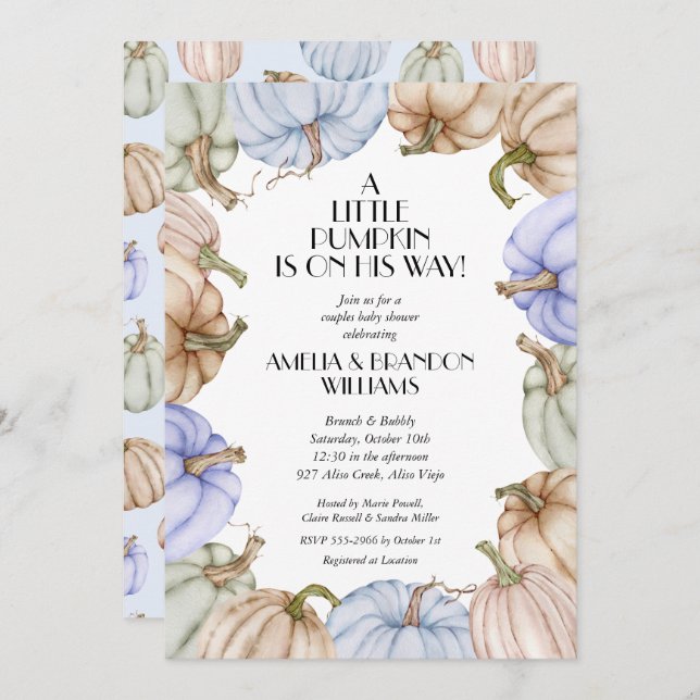 Pastel Pumpkins Boy Shower Invants (Frente/Verso)