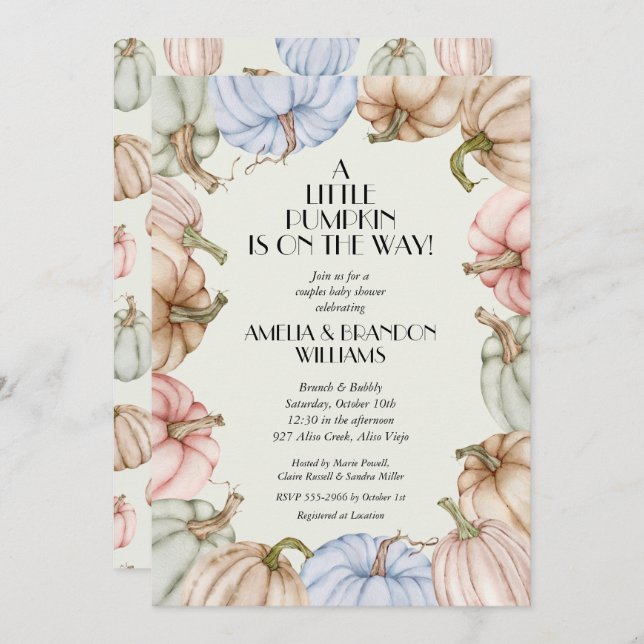 Pastel Pumpkins Green Baby Shower (Frente/Verso)