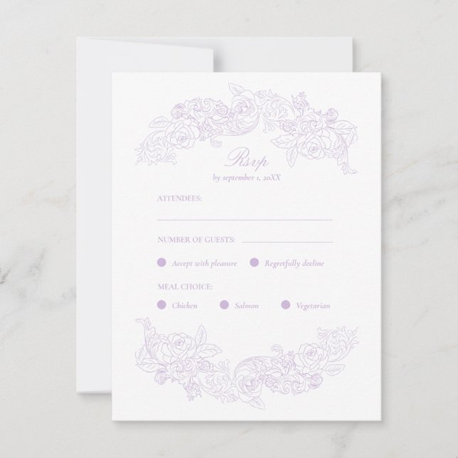 Pastel Purple Victorian Meal Choice RSVP Card (Frente)