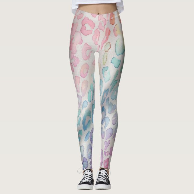 Pastel Rainbow Leopard Print Leggings (Frente)