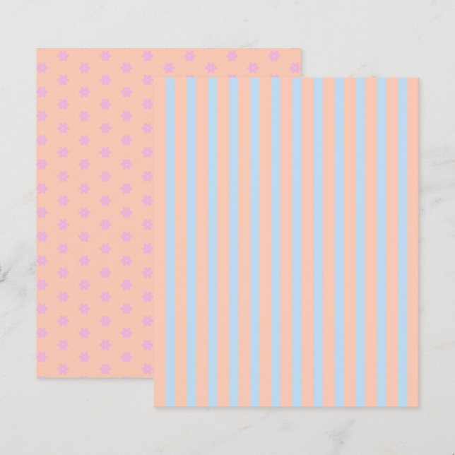 Pastel Rainbow Stripes e Flores Papel Escarlate (Frente/Verso)