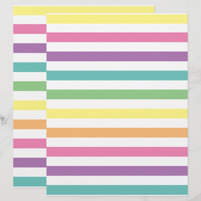 Pastel Rainbow Stripes - Papel Escrapbook Padrão (Frente/Verso)