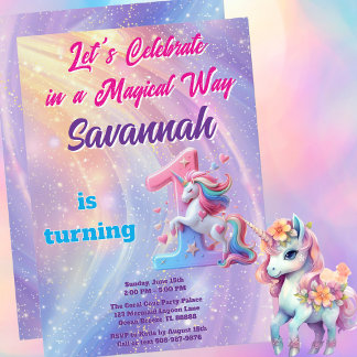 Pastel Rainbow Unicorn Primeiro Convite de Anivers
