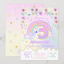 Pastel Rainbow Unicorn Terceiro Convite de Anivers