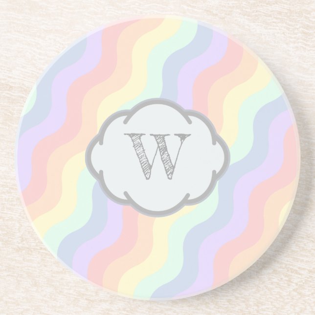 Pastel Rainbow Waves Porta copos Sandstone (Frente)