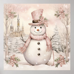 Pastel Snowman Poster