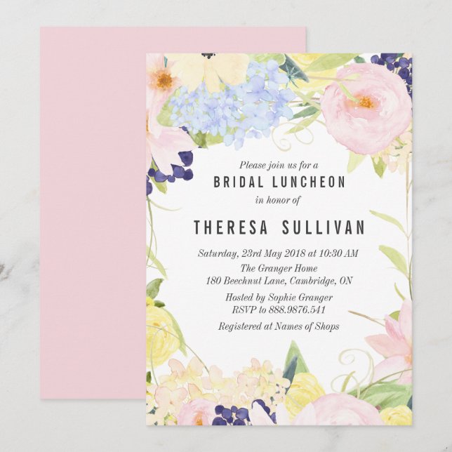 Pastel Spring Flowers Bridal Luncheon Convite (Frente/Verso)