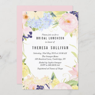Pastel Spring Flowers Bridal Luncheon Convite