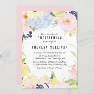 Pastel Spring Flowers Christening Convite