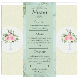 Pastel Teal White Flowers Menu de Casamento