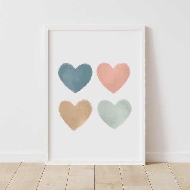 Pastel Watercolor Hearts Nursery Poster (Criador carregado)