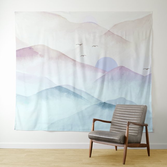 Pastel Watercolor Mounts Landscape Tapeçaria (In Situ (Horizontal))