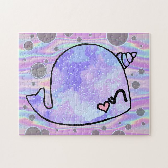 Pastel Watercolor - Quebra-cabeça do Narwhal Iride (Horizontal)