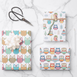 Pastel Winter Owls Wrapling Paper Sheets