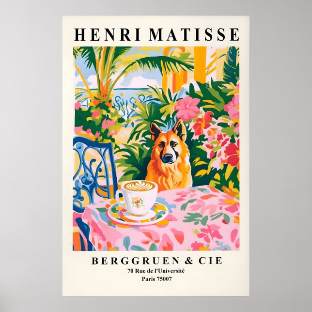 Pastor Alemão Bebendo Café Impressão de Arte Matis (Frente)
