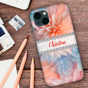 Pastos macios dahlias 3D, moldura de diamante pers