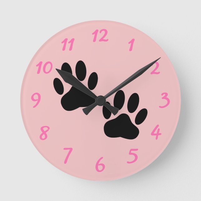 Pata Cachorro Imprime Num Relógio Redondo Rosa Beb (Frente)