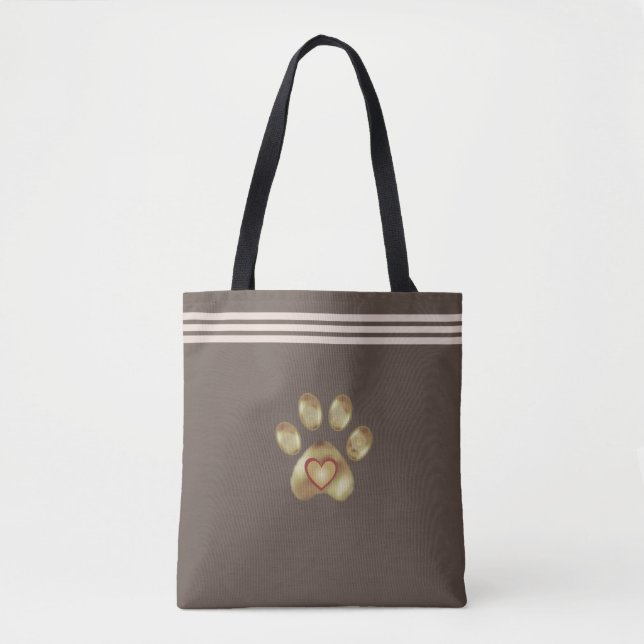 Pata de animal de estimação em bolsa tote marrom e (Frente)