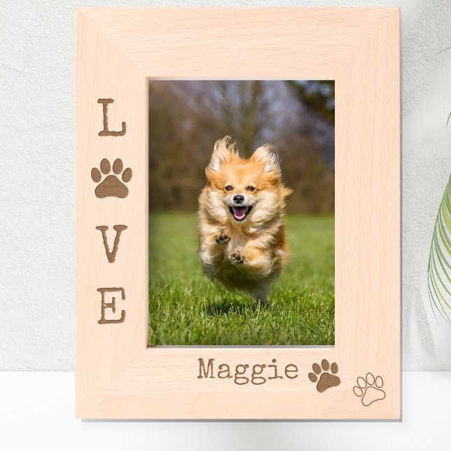 Pata de Cachorro do AMOR Imprime Foto Personalizad (Personalized LOVE paw print photo frame.)