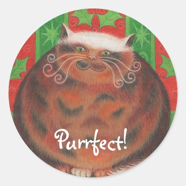 Pata Natal 'Purrfect!' adesivo redondo (Frente)